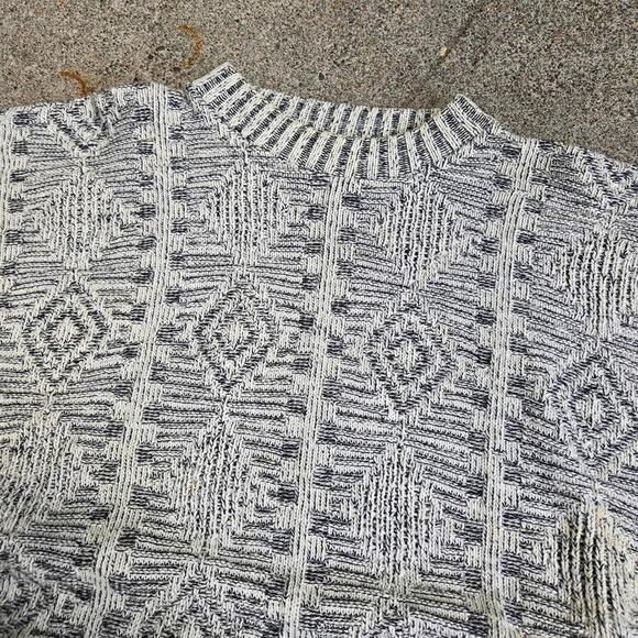 Vtg 90s Abstract Diamond Geometric All Over Pattern Knit Fair Isle Sweater L/ XL - Picture 3 of 6